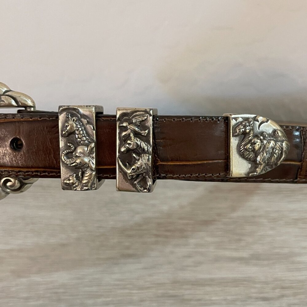 Vintage Brighton Belt Noah's Ark Museum Brown Leather Silver 36308 1995 Small - Picture 6 of 13